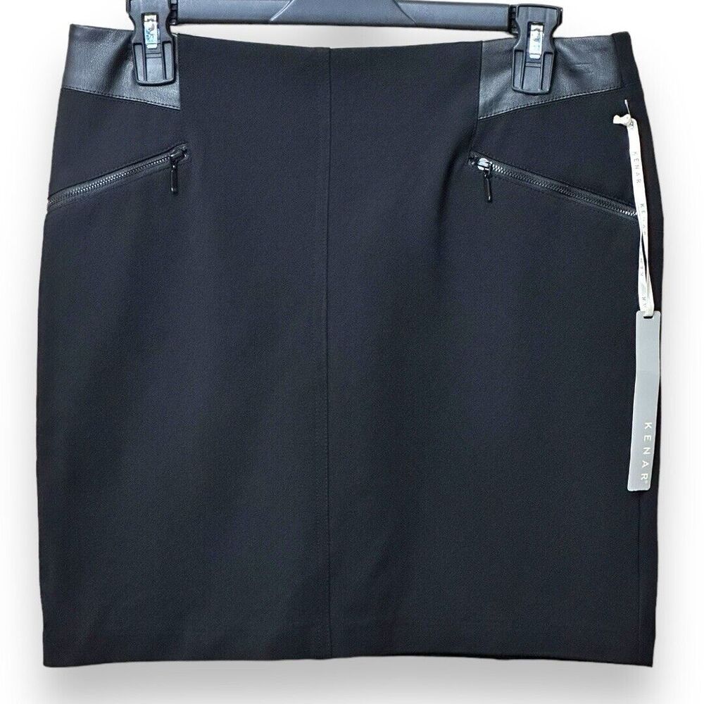 Kenar Black Pencil Skirt Zipper Faux Leather Accents Size 4 NWT